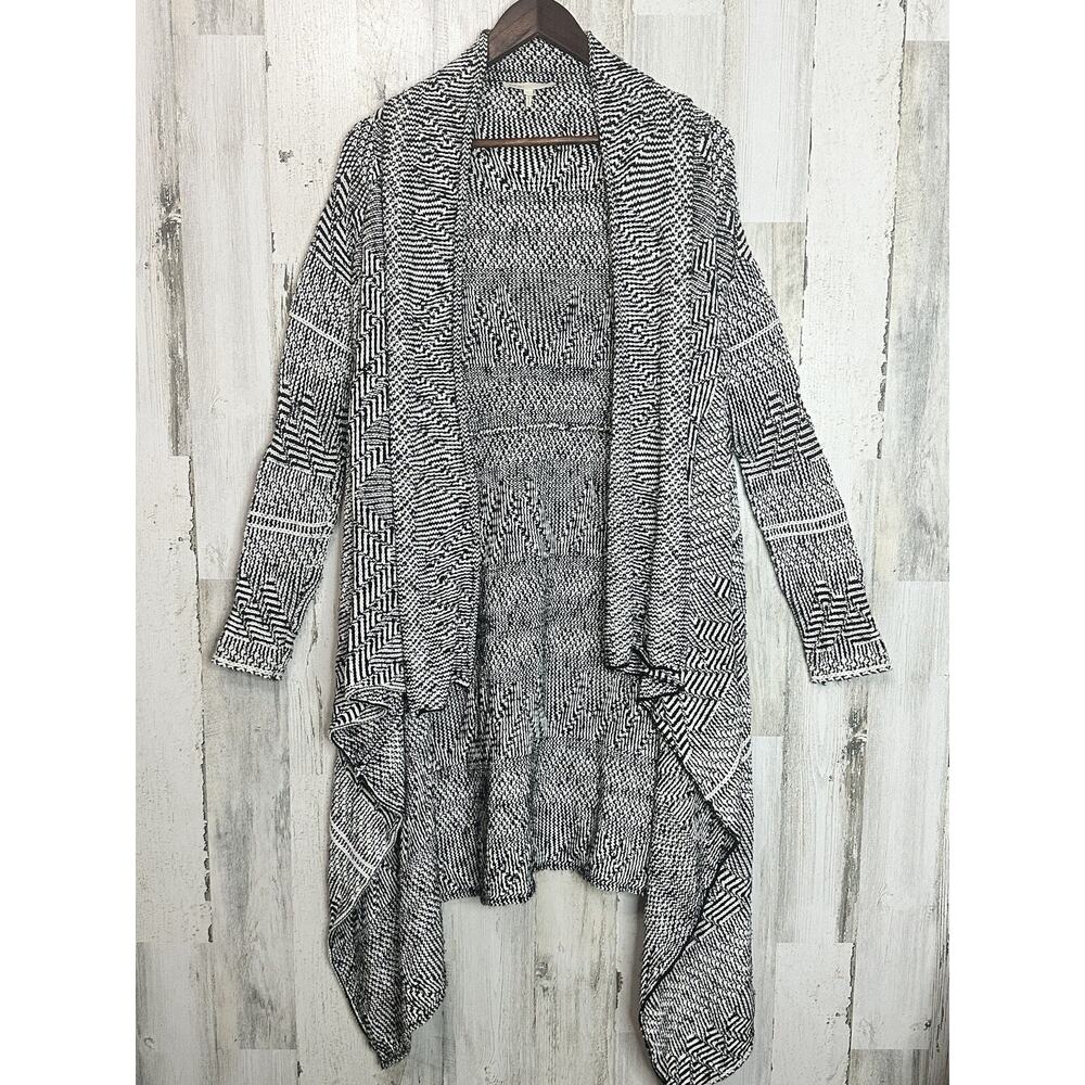 Maje Open Front‎ Cardigan Small Sz 1 Black White Long Heavy Lagenlook Sweater